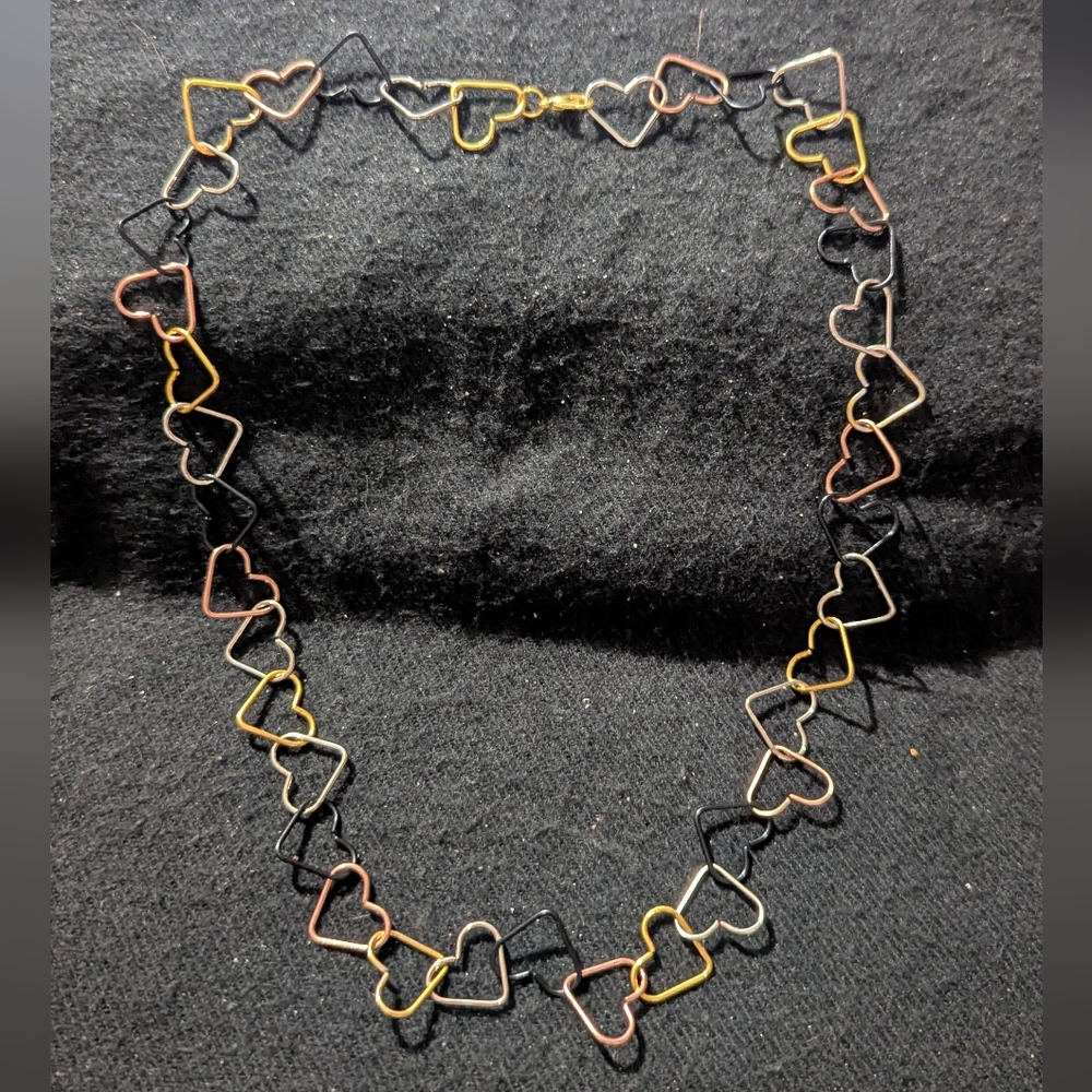 Gold Silver Copper Gunmetal Black Heart Chain Link Statement Necklace